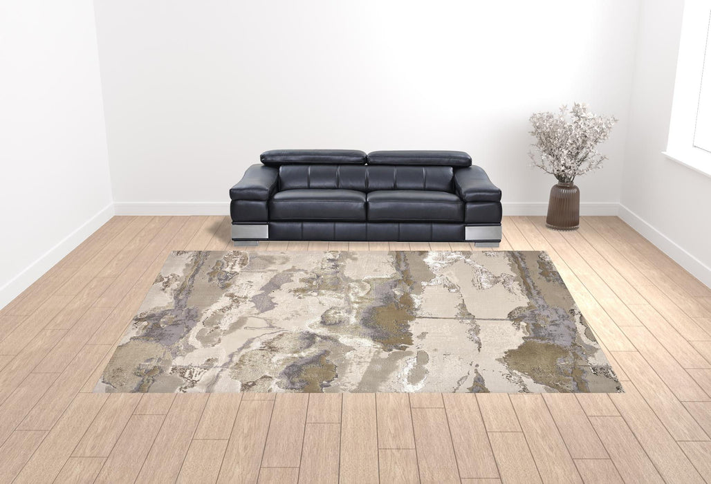 12' x 15' Abstract Stain Resistant Area Rug - Gray Ivory And Gold