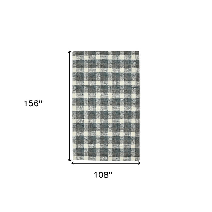 9' X 13' Wool Plaid Hand Tufted Area Rug - Dark Gray And Ivory