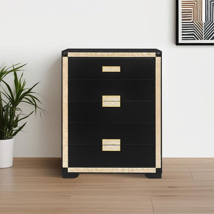 48" Faux Crystal Bling Wood Six Drawer Dresser - Black And Gold