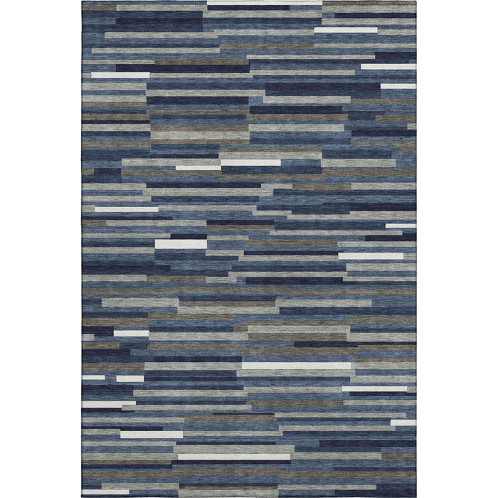 10' X 14' Striped Washable Area Rug With UV Protection (671072) - Navy Blue / Ivory / Gray