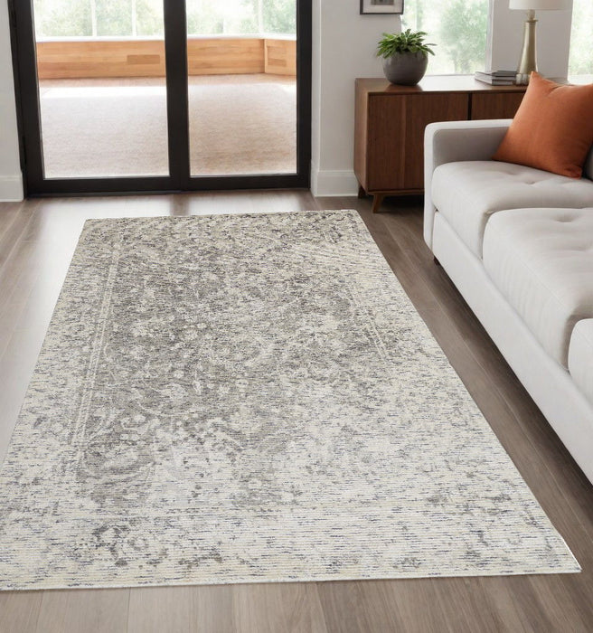 5' x 8' Abstract Hand Woven Viscose Area Rug - Ivory And Gray