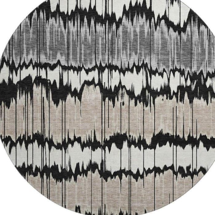 8' Striped Washable Round Rug With UV Protection - Black And Brown
