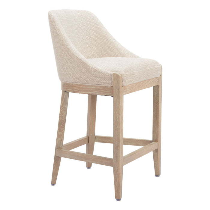 27" Fabric And Solid Wood Counter Height Bar Chair - Beige / Natural