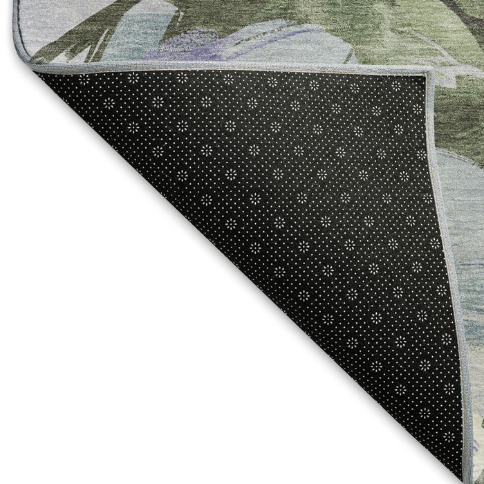 10' X 14' Floral Washable Area Rug With UV Protection (693996) - Olive Green / Ivory / Lavender