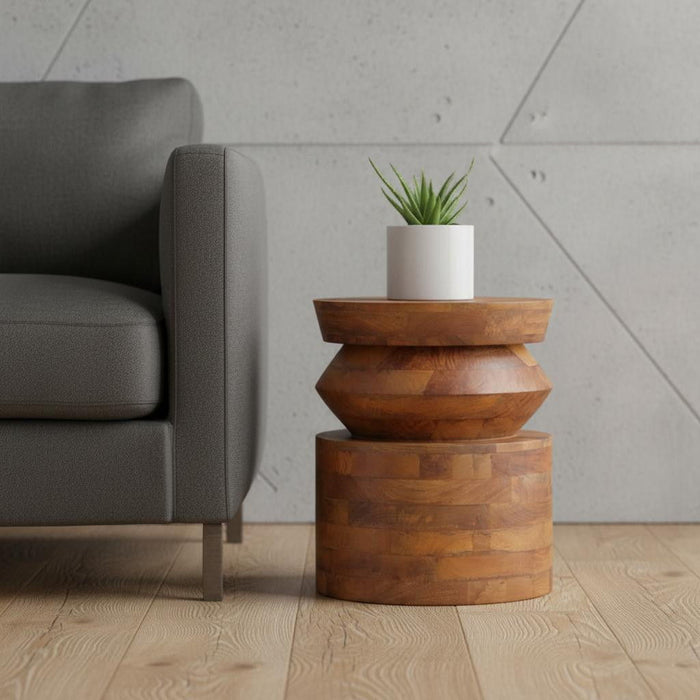 19" Solid Wood Round Pedestal End Table - Brown