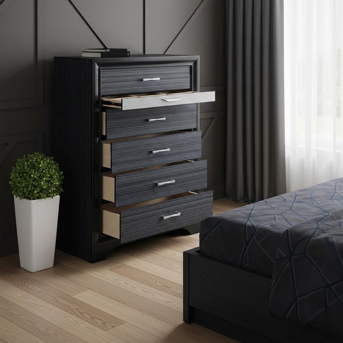 Solid Wood Six Drawer Chest - Black