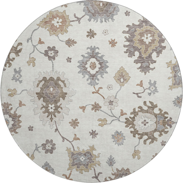 8' Floral Medallion Washable Round Rug With UV Protection - Ivory