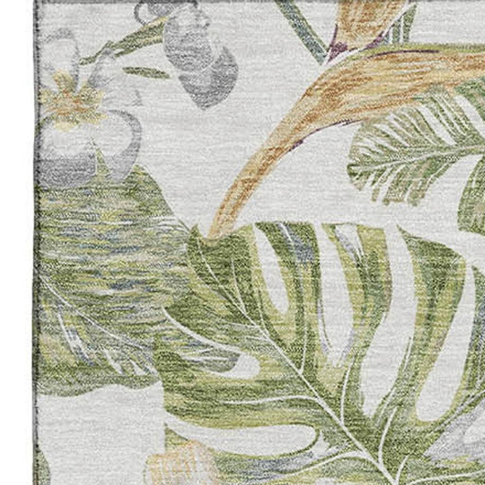 10' X 14' Floral Washable Area Rug With UV Protection (697842) - Ivory / Green / Beige