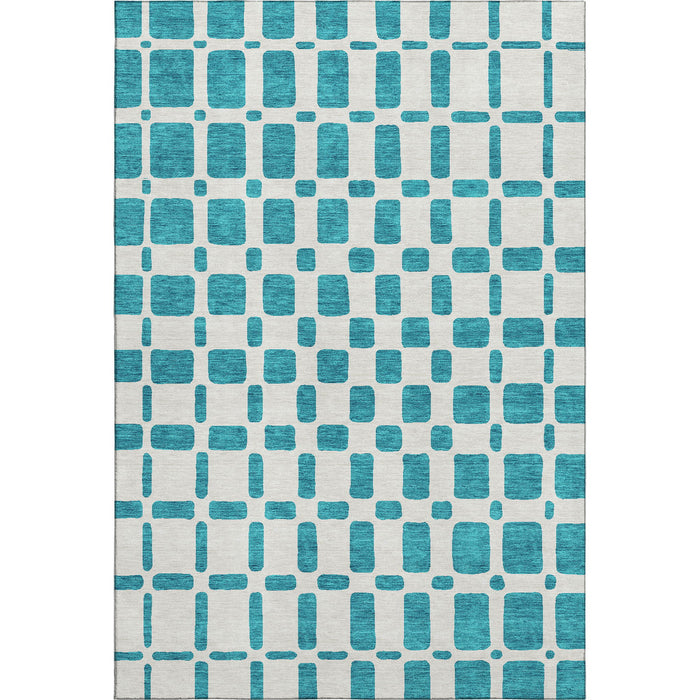 10' X 14' Geometric Washable Area Rug With UV Protection (669324) - Teal / Ivory