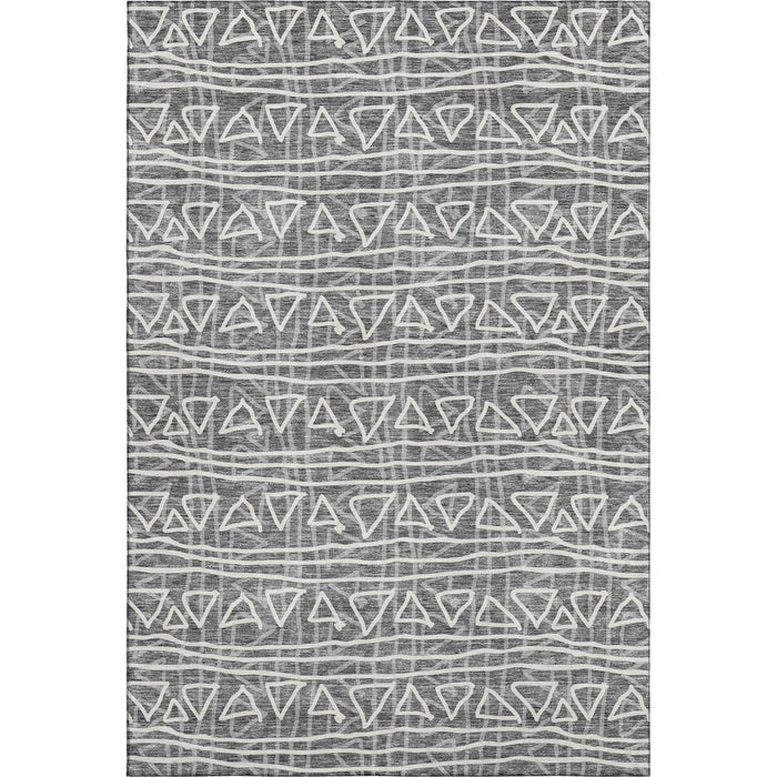 10' X 14' Geometric Washable Area Rug With UV Protection - Charcoal And Ivory