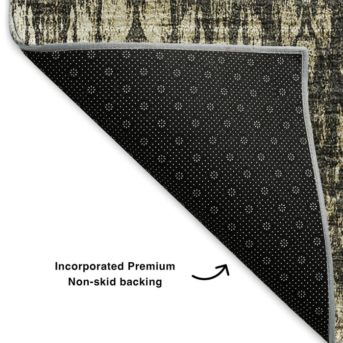 8' X 10' Moroccan Washable Area Rug With UV Protection (650192) - Black / Beige