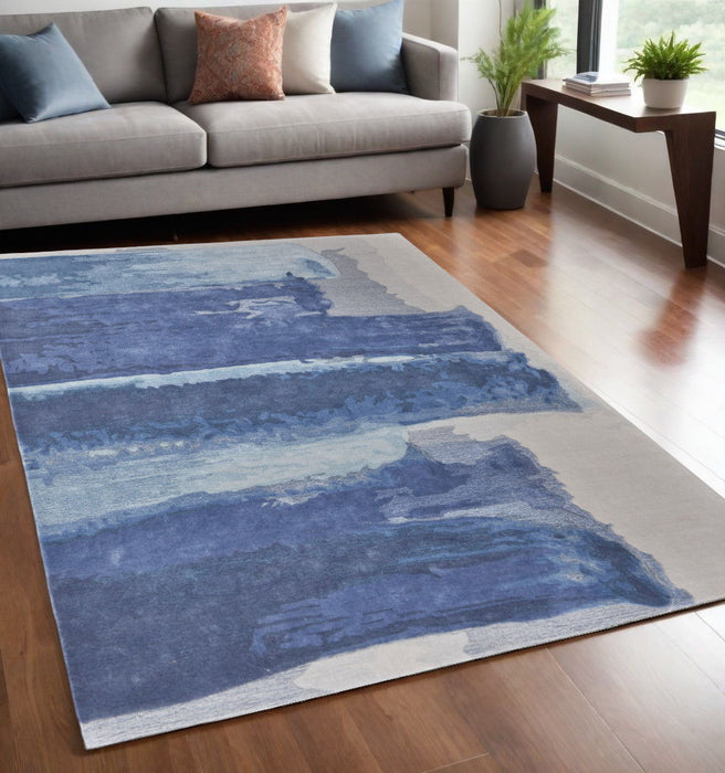 5' x 8' Abstract Hand Tufted Wool Blend Area Rug - Blue And Ivory