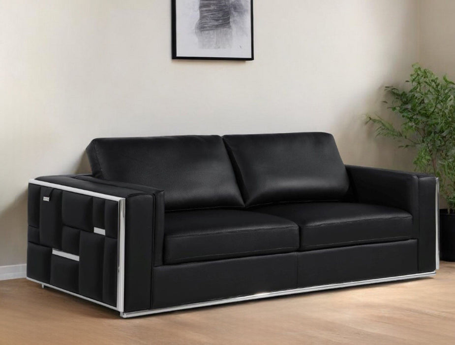 Italian Leather Sofa With Silver Legs - Black