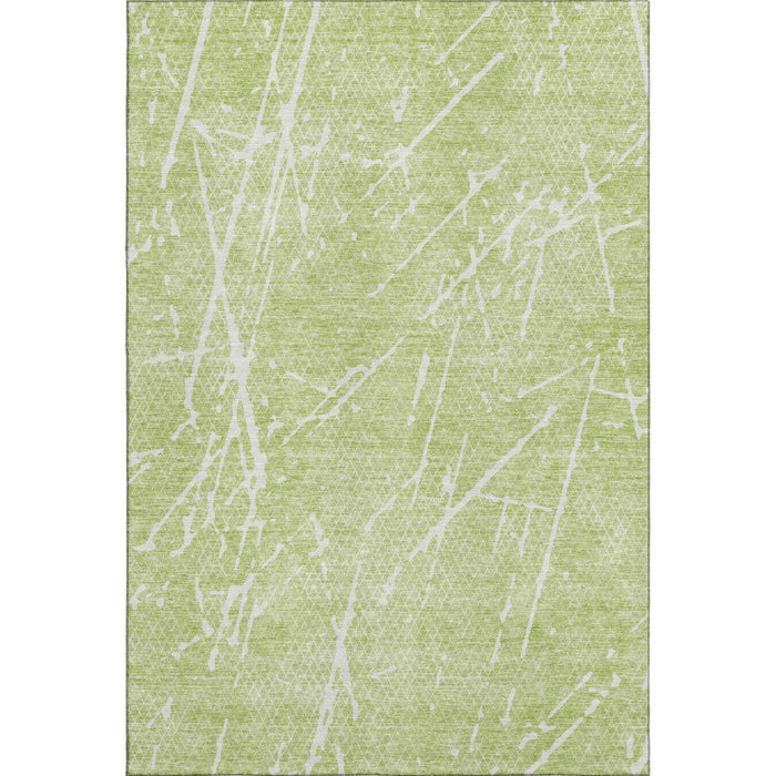 10' X 14' Abstract Washable Area Rug With UV Protection (652809) - Artichoke Green / Ivory