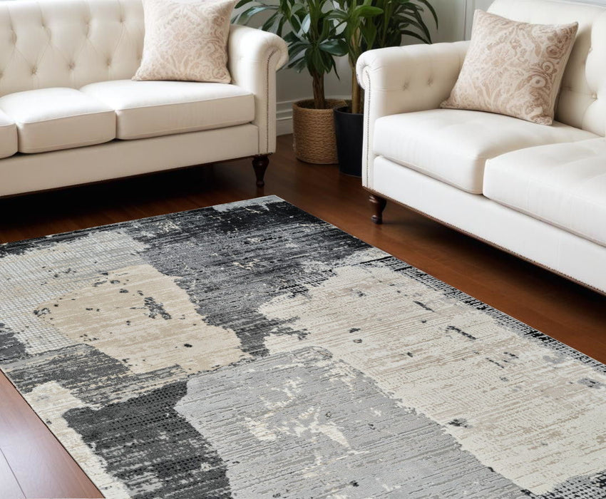 8' x 11' Abstract Distressed Area Rug - Beige And Black