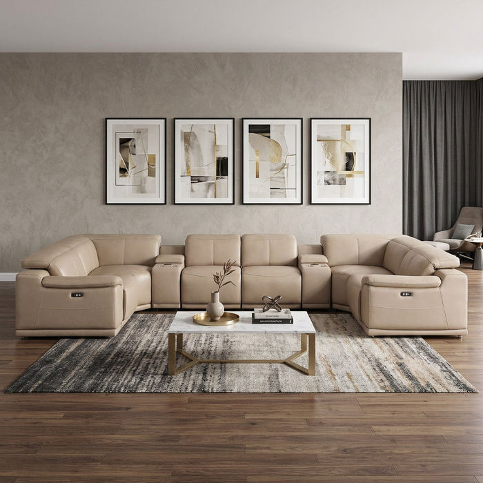 Leather Modular U-Shaped Eight Piece Corner Sectional With Console - Beige