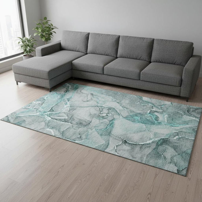 8' X 10' Abstract Washable Area Rug With UV Protection (647282) - Teal / Ivory