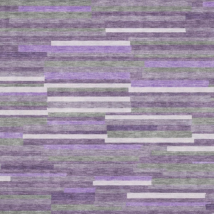10' X 14' Striped Washable Area Rug With UV Protection (671090) - Purple / Ivory / Gray