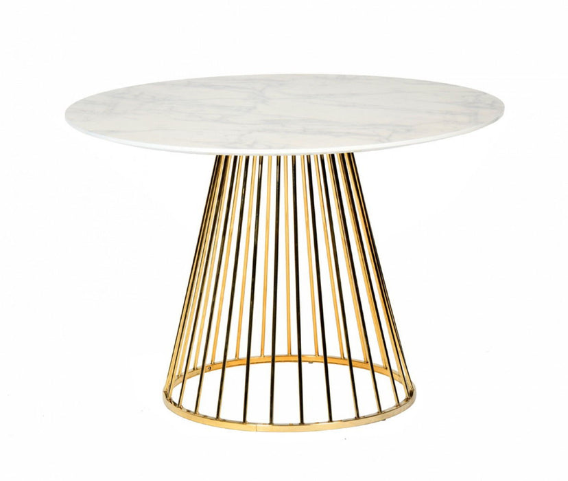 43" Rounded Stainless Steel Pedestal Base Dining Table - Gold / White