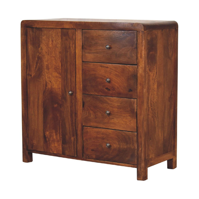 32" Distressed Solid Wood Accent Cabinet With Single Door And Four Drawers - Brown