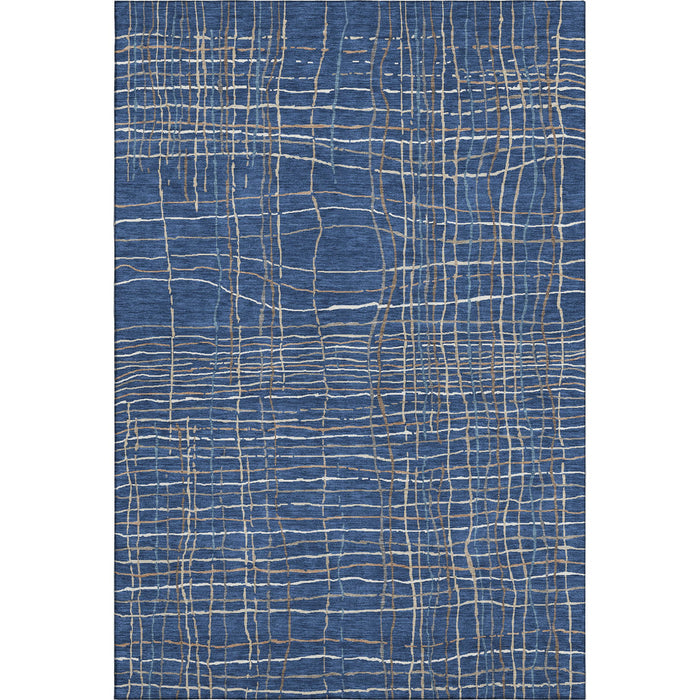 10' X 14' Striped Washable Area Rug With UV Protection (678574) - Navy Blue / Ivory