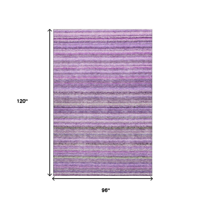 8' X 10' Striped Washable Area Rug With UV Protection (650810) - Purple / Gray