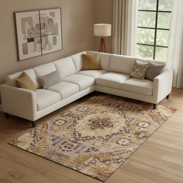 10' X 14' Diamond Washable Area Rug With UV Protection (708253) - Copper / Beige / Gray