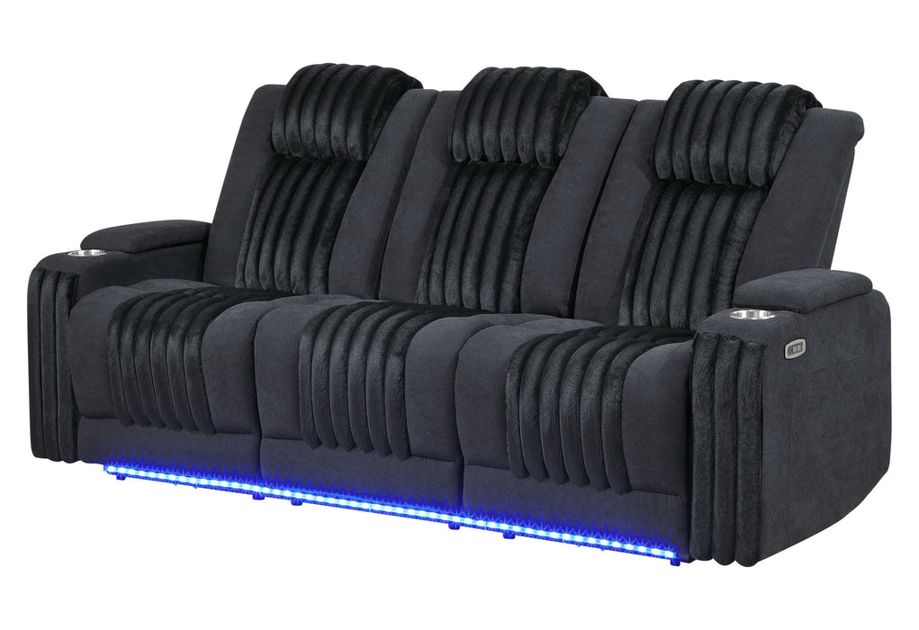 U8000 - Power Reclining Sofa With Power Headrest, Dropdown Table With Wood Trim & Reading Light & LED Light - Black