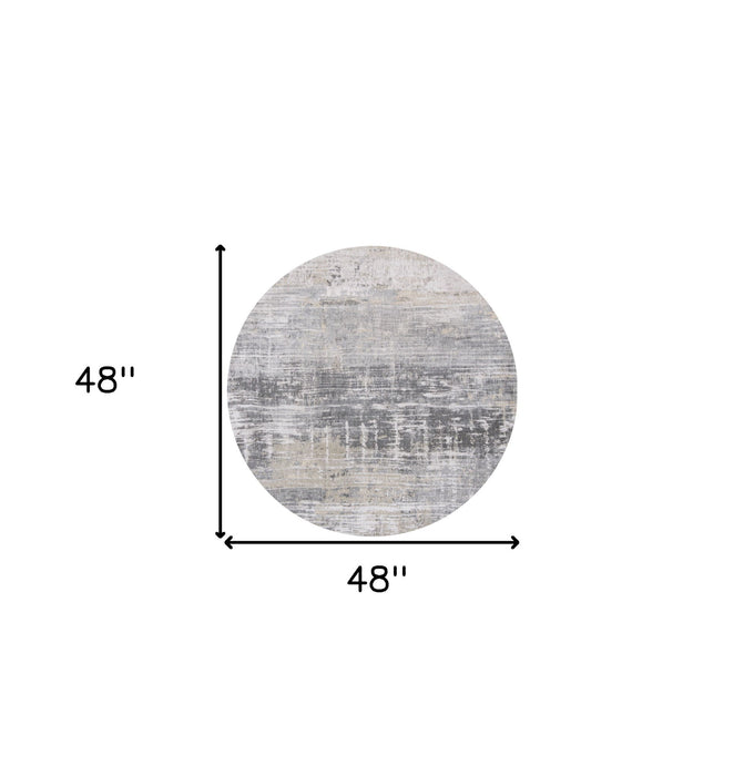 5' Round Abstract Non Skid Area Rug - Gray And White