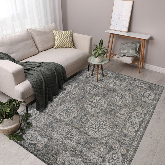 9' x 12' Medallion Power Loom Area Rug - Charcoal And Gray