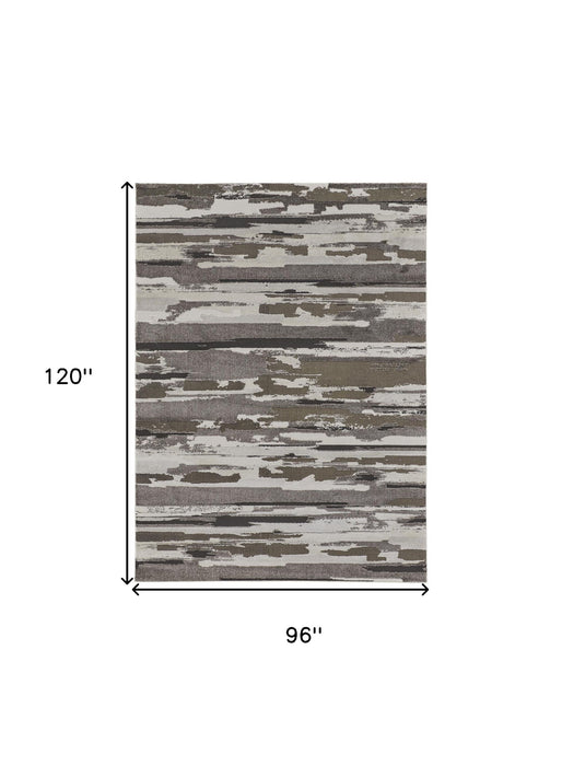 8' x 10' Abstract Power Loom Distressed Area Rug - Gray And Ivory