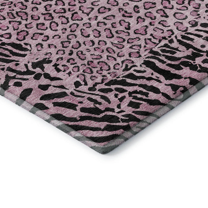 10' X 14' Animal Print Washable Area Rug With UV Protection (692052) - Pink / Black