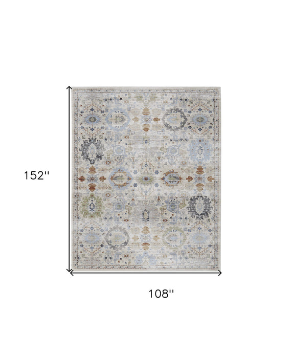 9' x 12.7' Floral Power Loom Area Rug - Ivory Red And Blue