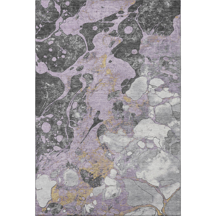 10' X 14' Abstract Washable Area Rug With UV Protection (707779) - Lavender / Beige / Gray