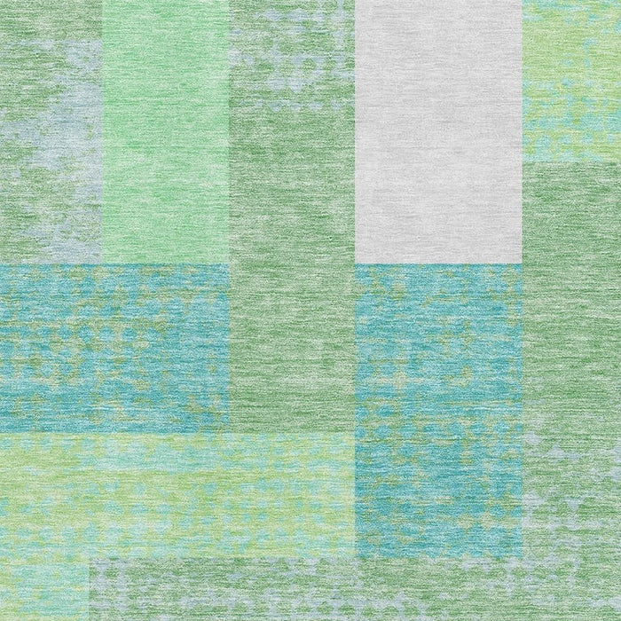 10' X 14' Geometric Washable Area Rug With UV Protection (674910) - Artichoke Green / Teal / Ivory