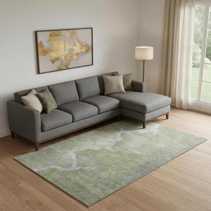 10' X 14' Abstract Washable Area Rug With UV Protection (707017) - Green / Gray