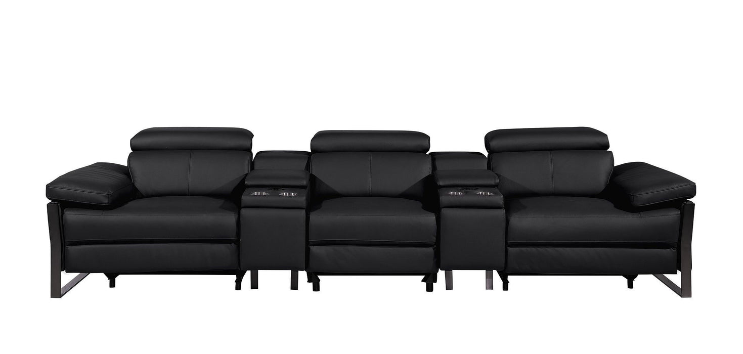 Top Grain Leather Reclining Metal USB Sofa (720342) - Black