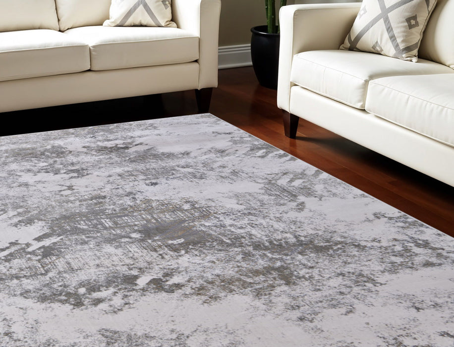 10' x 13' Abstract Power Loom Worn Faded Area Rug - Gray And Silver