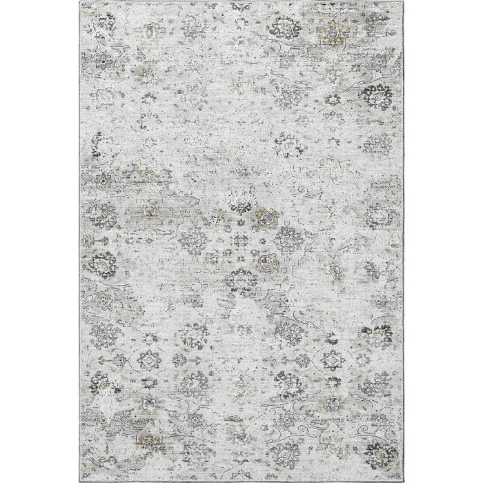 10' X 14' Floral Medallion Distressed Washable Area Rug With UV Protection (644204) - Light Gray / Charcoal