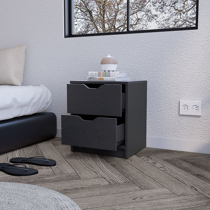 16.1" x 14.3" x 18.9" Two Drawer Faux Wood Nightstand - Black