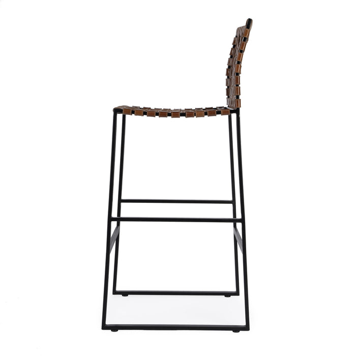 Leather And Steel Bar Chair - Brown / Black