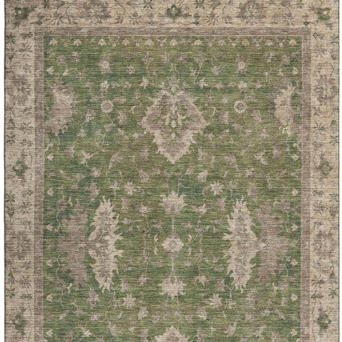 10' X 14' Oriental Washable Area Rug With UV Protection (699704) - Artichoke Green / Beige