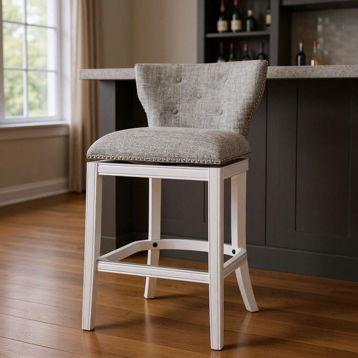 Fabric And Wood Low Back Bar Height Swivel Bar Chair - Gray / White