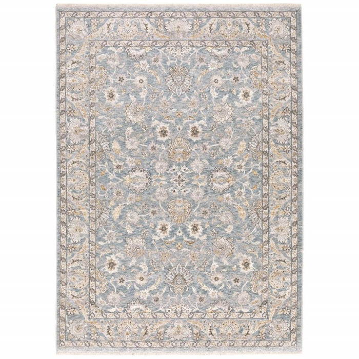 6' x 9' Machine Woven Floral Oriental Indoor Area Rug - Blue Ivory