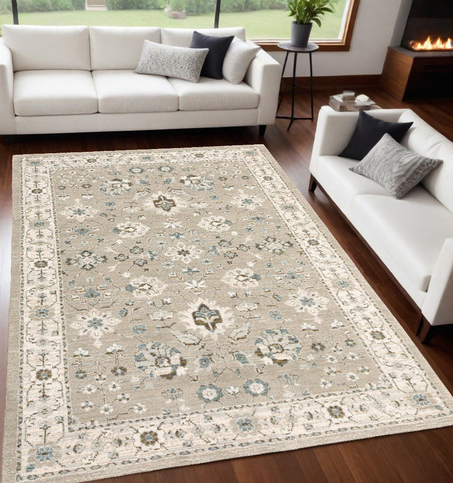 5' x 7' Oriental Power Loom Area Rug - Beige And Ivory