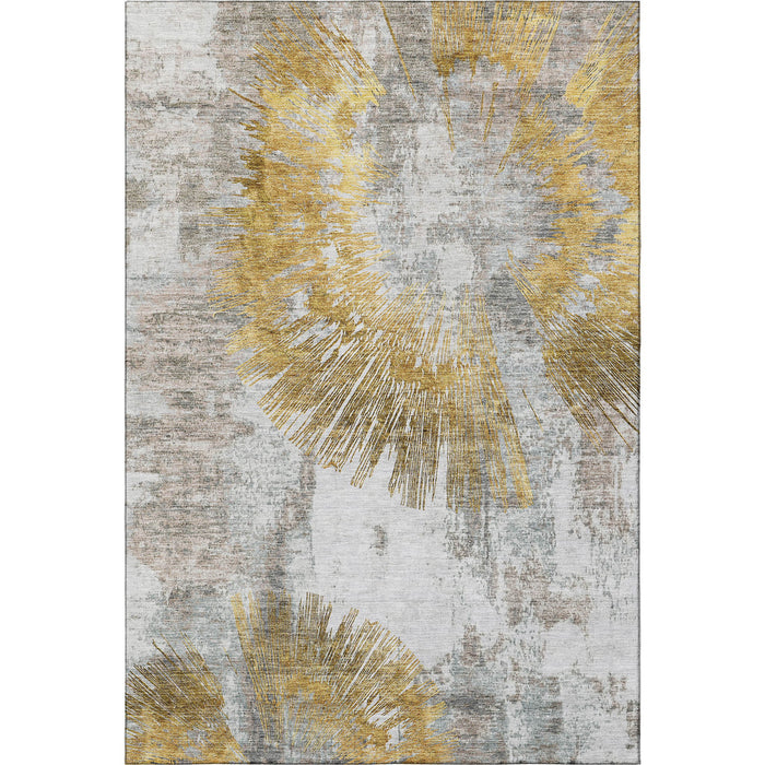 10' X 14' Abstract Washable Area Rug With UV Protection - Gold / Gray