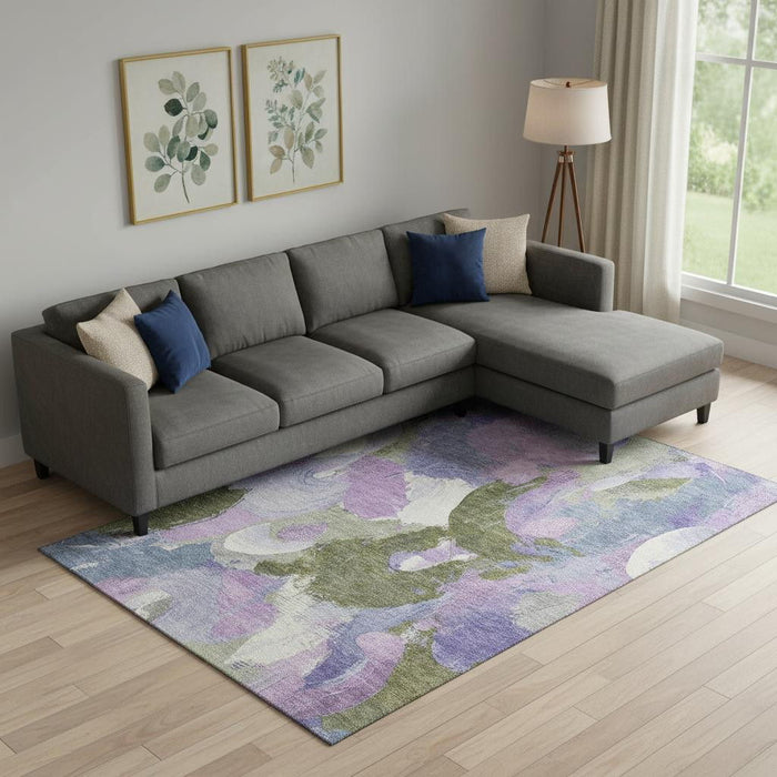 10' X 14' Abstract Washable Area Rug With UV Protection (709588) - Lavender / Olive Green / Ivory
