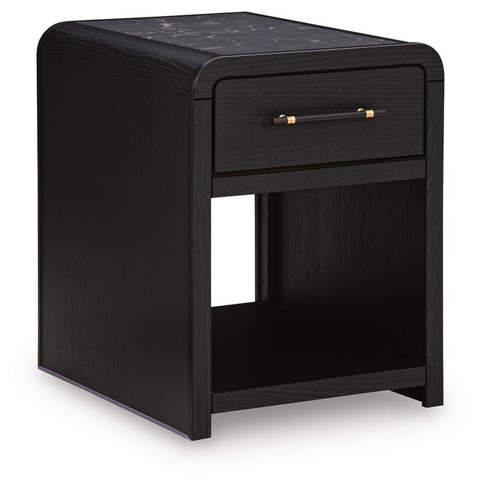 Rectangular Signature Design by Ashley cocktail table with a sleek wooden top and modern metal legs for stylish living spaces.