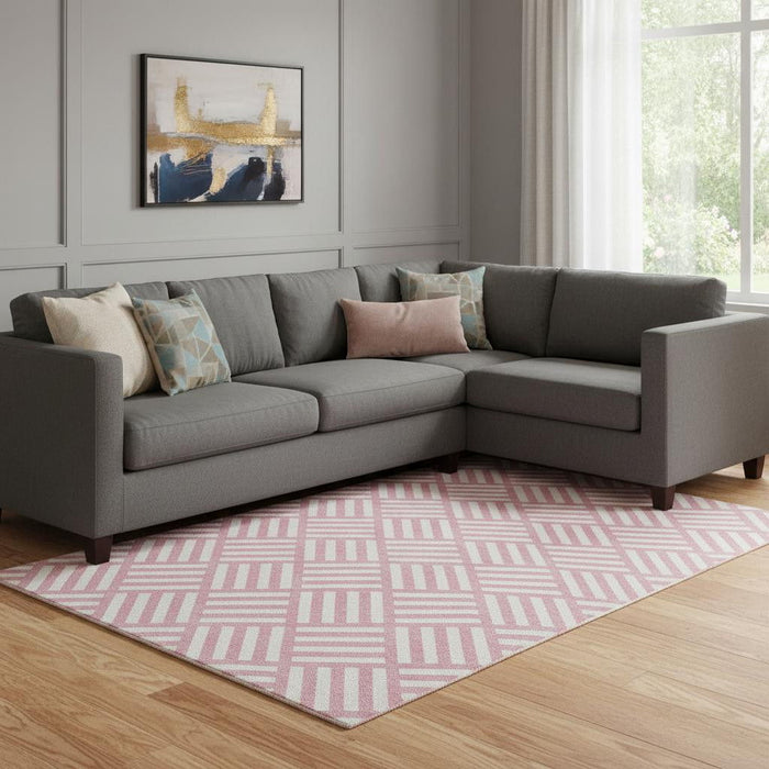 10' X 14' Geometric Washable Area Rug With UV Protection (652407) - Pink / Ivory