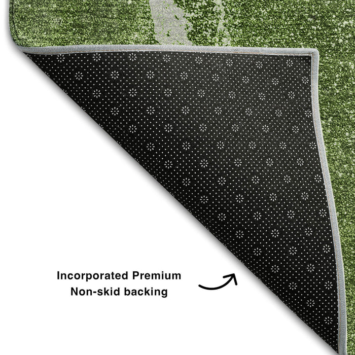 8' X 10' Abstract Washable Area Rug With UV Protection (647420) - Olive Green / Ivory